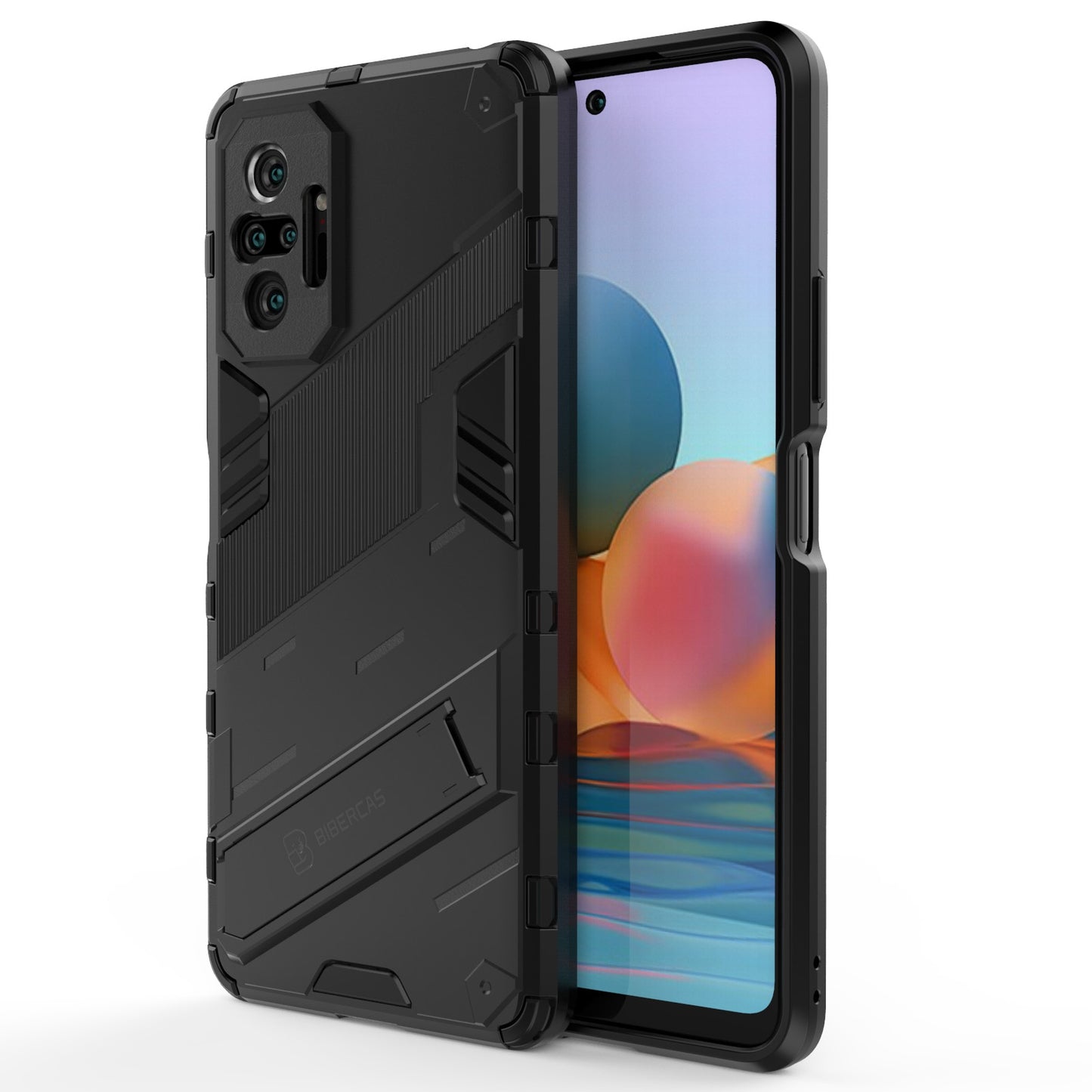 Xiaomi Redmi Note 10 Pro Shockproof Phone Case - Punk Armor 2-in-1 PC + TPU with Invisible Holder