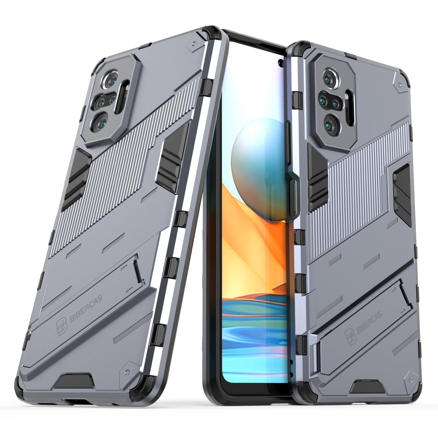 Xiaomi Redmi Note 10 Pro Shockproof Phone Case - Punk Armor 2-in-1 PC + TPU with Invisible Holder