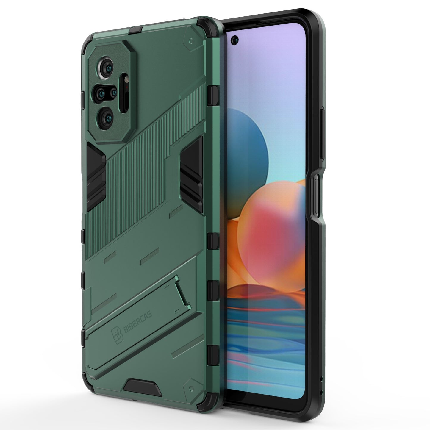 Xiaomi Redmi Note 10 Pro Shockproof Phone Case - Punk Armor 2-in-1 PC + TPU with Invisible Holder