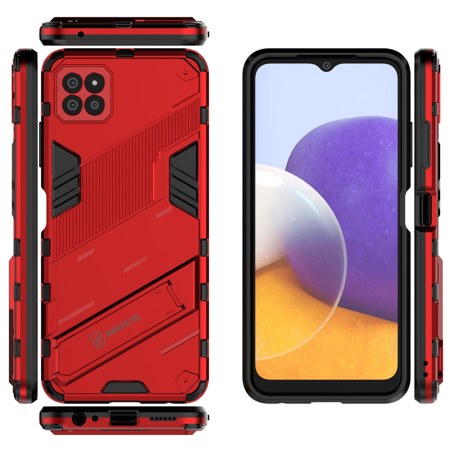 Samsung Galaxy A22 5G Shockproof Phone Case - Punk Armor 2-in-1 PC + TPU with Invisible Holder