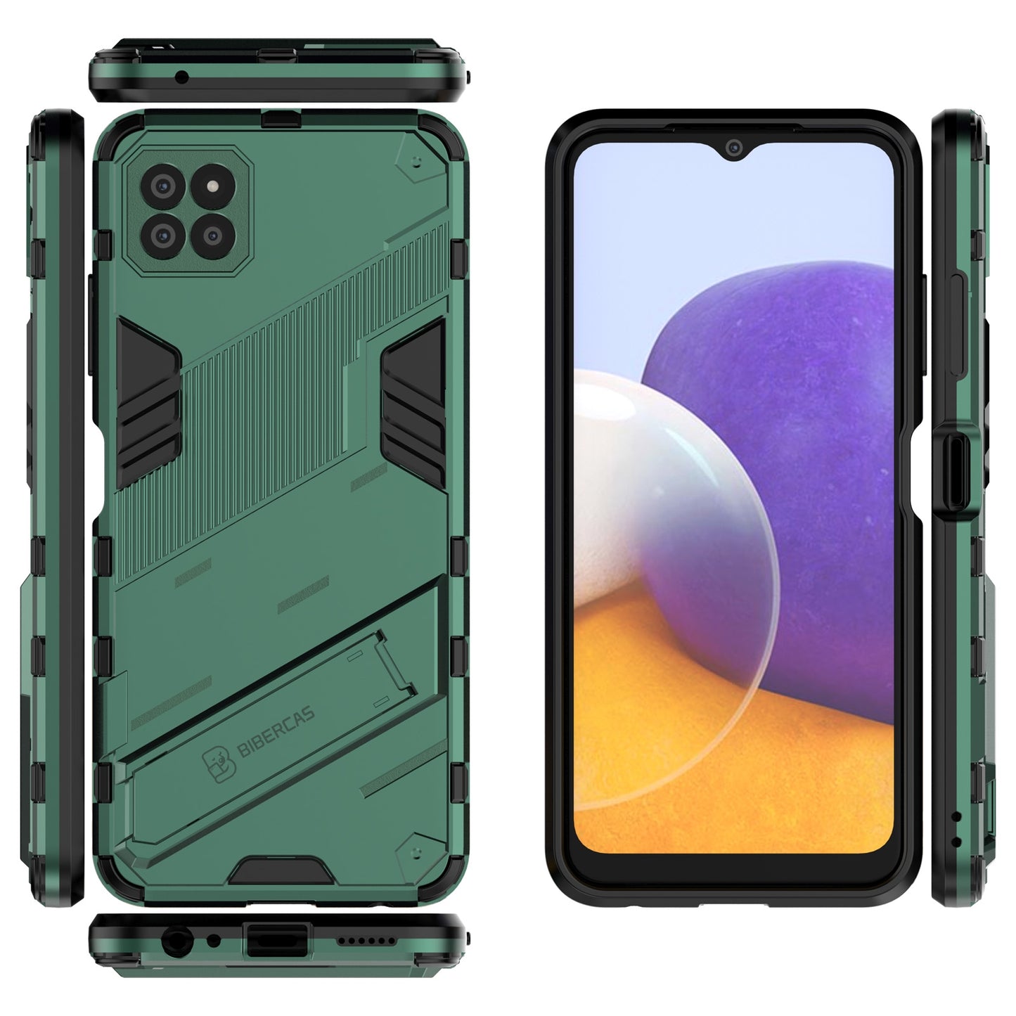 Samsung Galaxy A22 5G Shockproof Phone Case - Punk Armor 2-in-1 PC + TPU with Invisible Holder