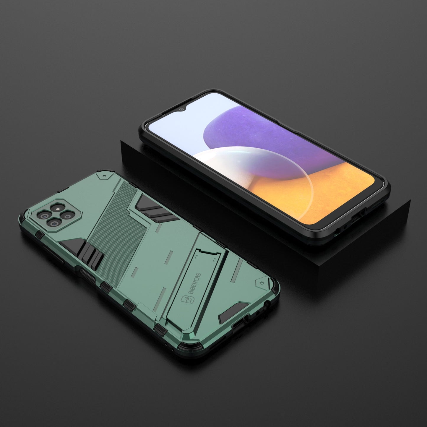 Samsung Galaxy A22 5G Shockproof Phone Case - Punk Armor 2-in-1 PC + TPU with Invisible Holder