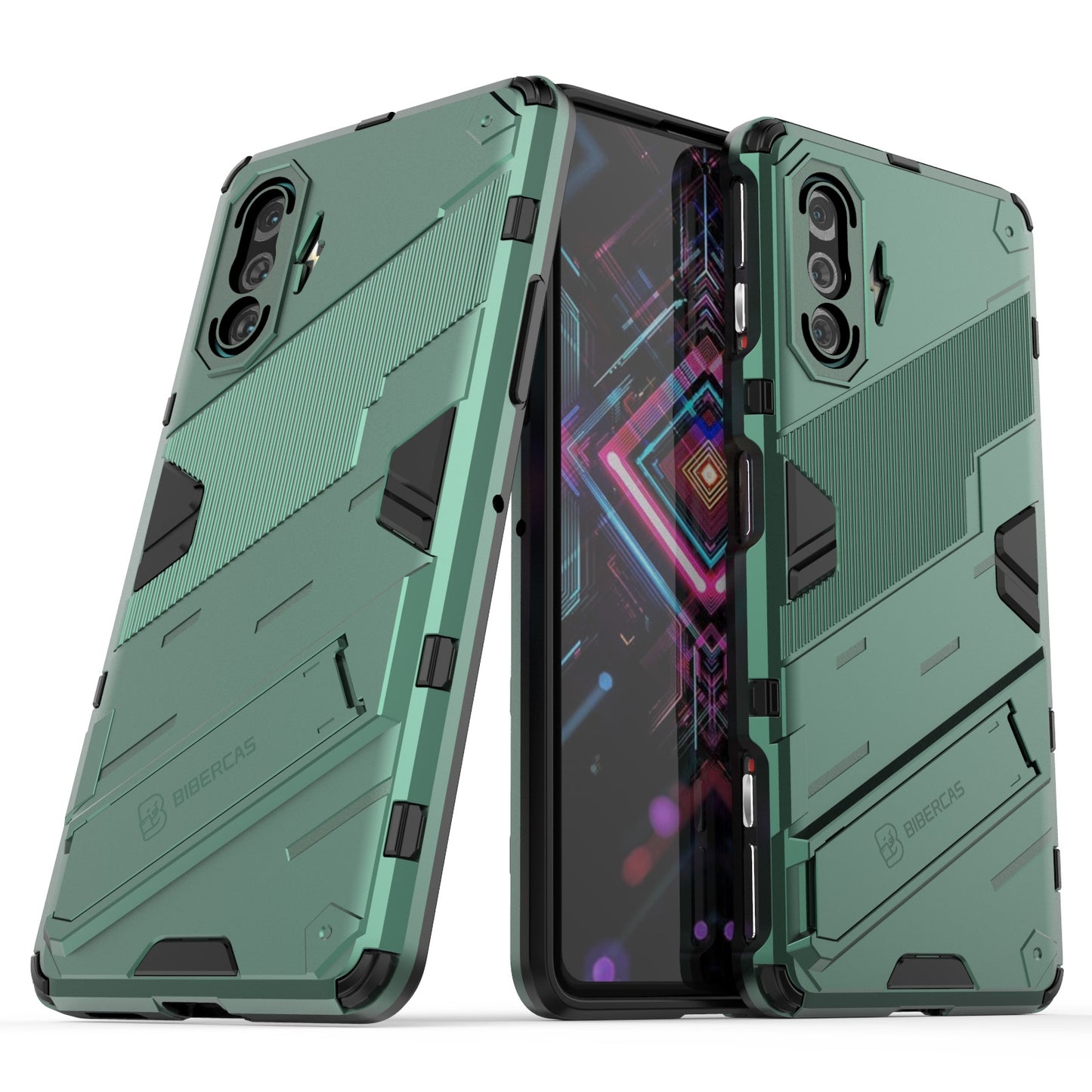 Xiaomi Redmi K40 Gaming Shockproof Phone Case - Punk Armor 2-in-1 PC + TPU with Invisible Holder