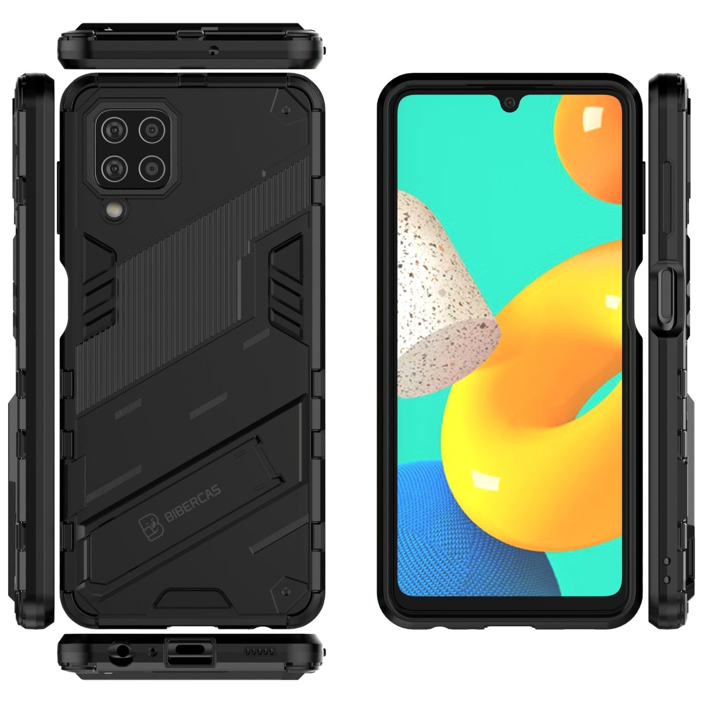 Samsung Galaxy M32 Shockproof Phone Case - Punk Armor 2-in-1 PC + TPU with Invisible Holder