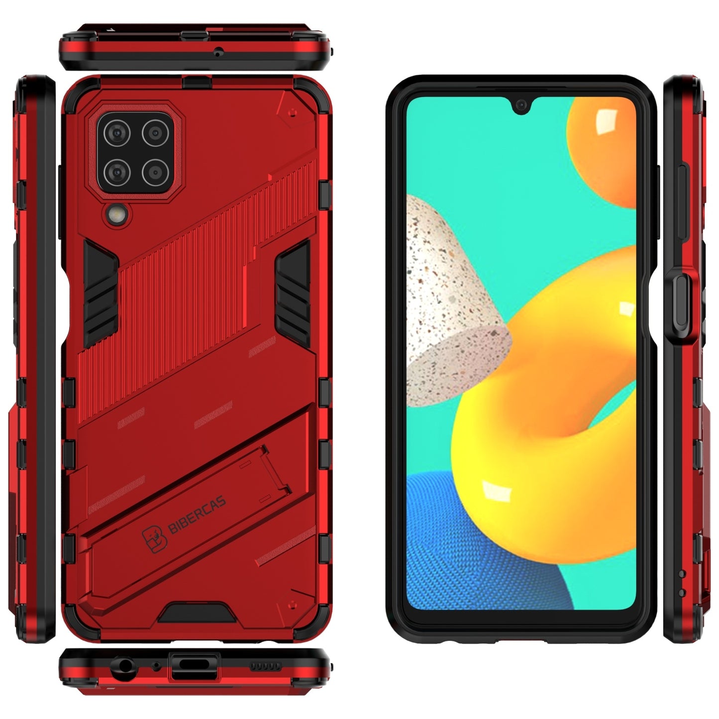 Samsung Galaxy M32 Shockproof Phone Case - Punk Armor 2-in-1 PC + TPU with Invisible Holder