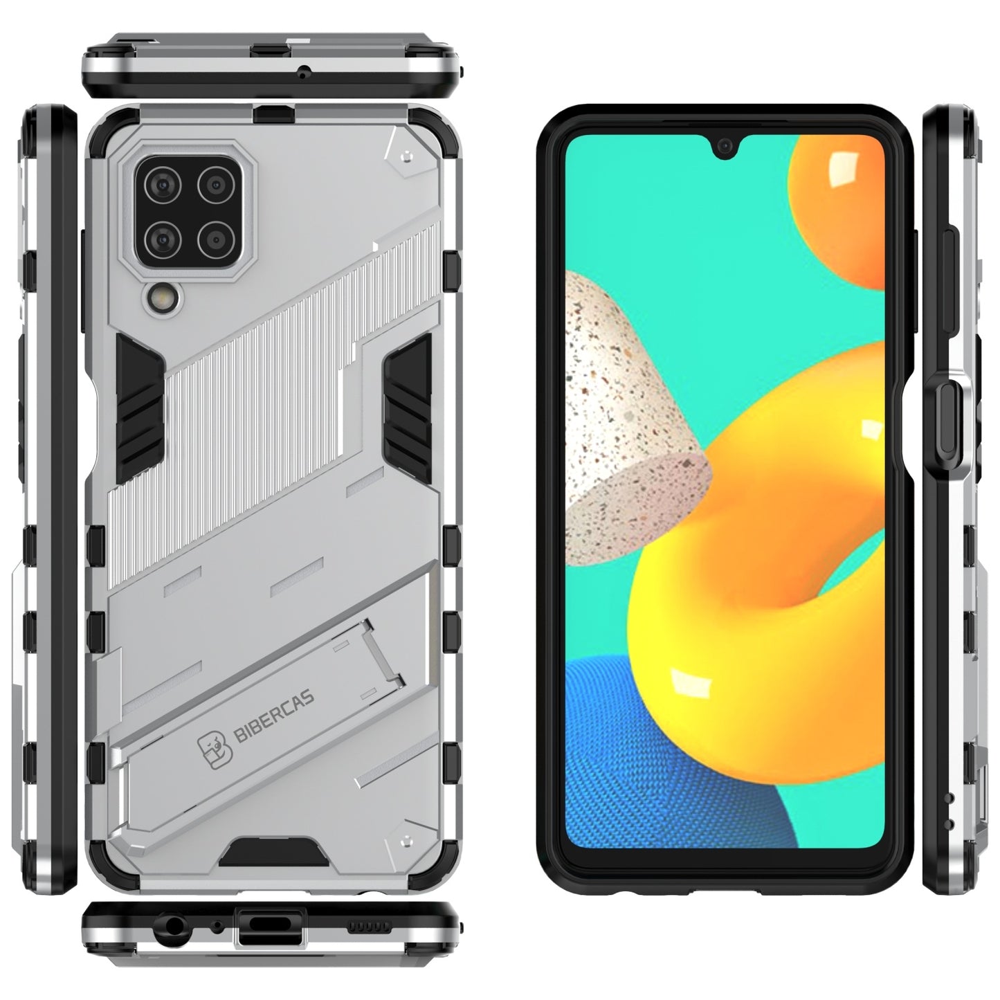 Samsung Galaxy M32 Shockproof Phone Case - Punk Armor 2-in-1 PC + TPU with Invisible Holder