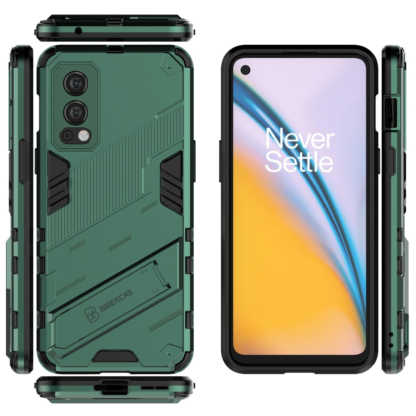 OnePlus Nord 2 5G Shockproof Phone Case - Punk Armor 2-in-1 PC + TPU with Invisible Holder