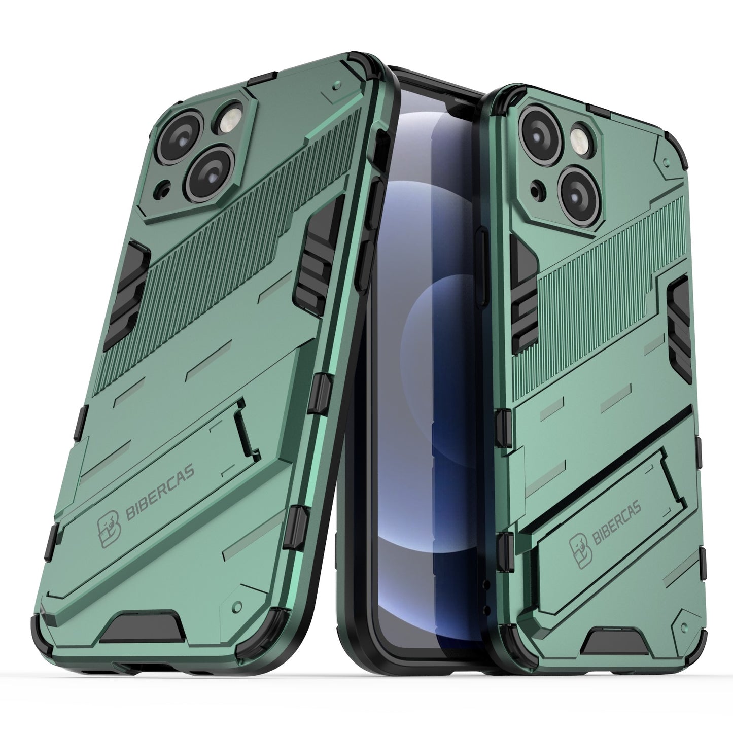 iPhone 13 Shockproof Phone Case - Punk Armor 2-in-1 PC + TPU with Invisible Holder