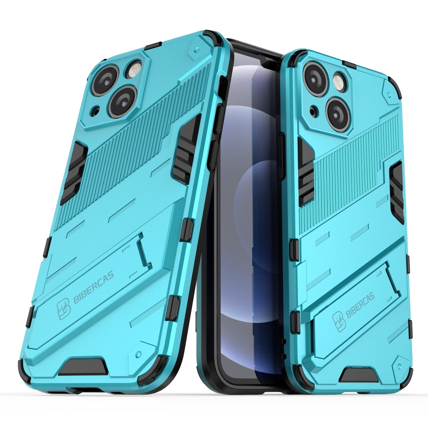 iPhone 13 Shockproof Phone Case - Punk Armor 2-in-1 PC + TPU with Invisible Holder