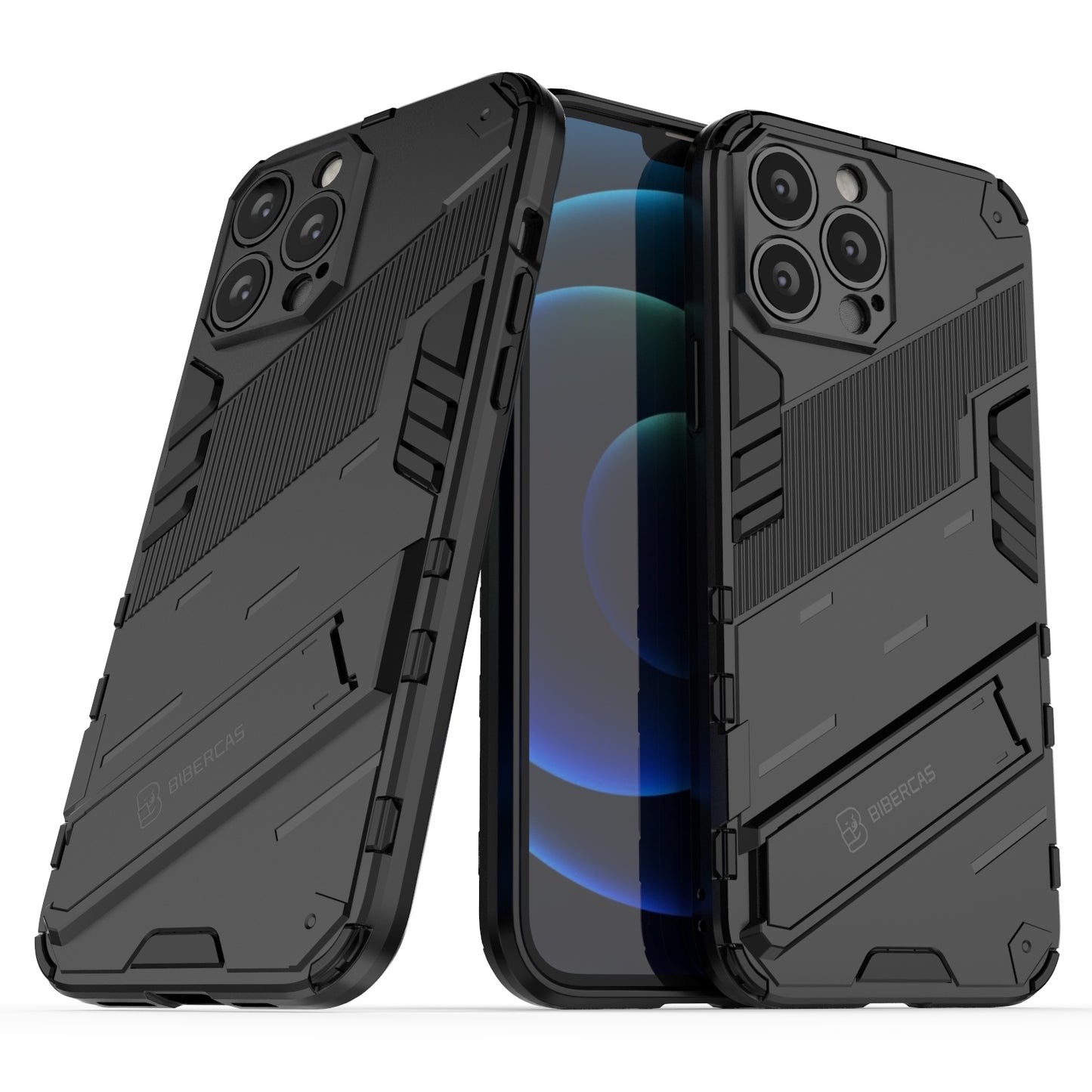 iPhone 13 Pro Shockproof Phone Case - Punk Armor 2-in-1 PC + TPU with Invisible Holder