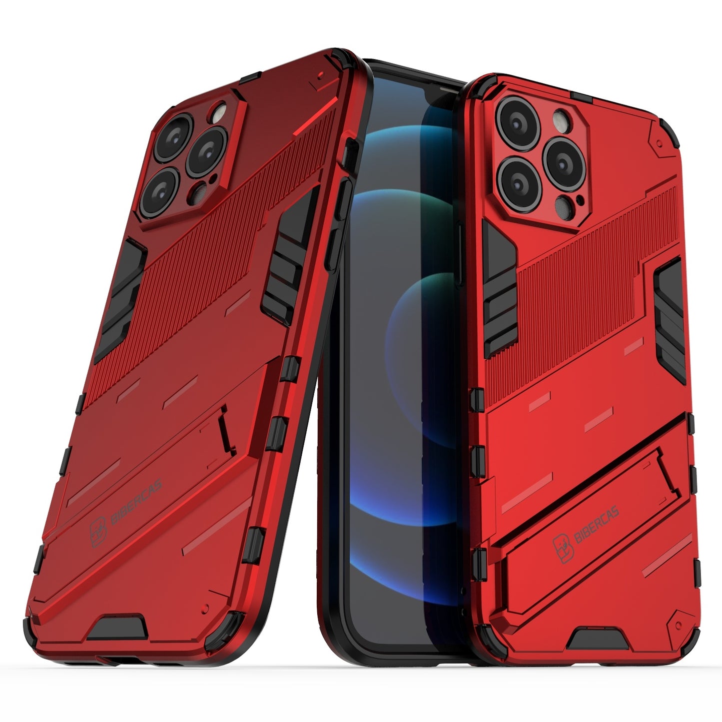 iPhone 13 Pro Shockproof Phone Case - Punk Armor 2-in-1 PC + TPU with Invisible Holder