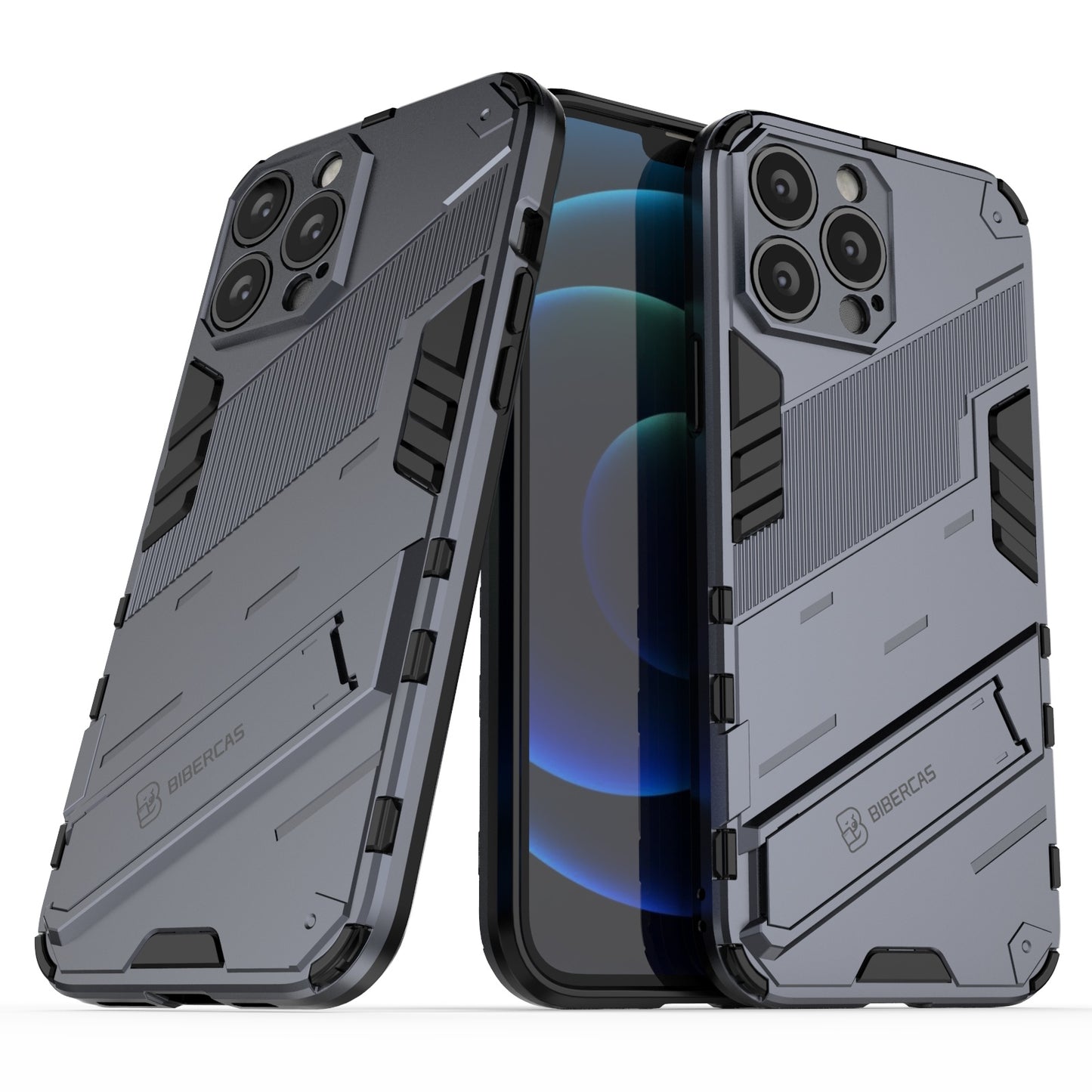 iPhone 13 Pro Shockproof Phone Case - Punk Armor 2-in-1 PC + TPU with Invisible Holder