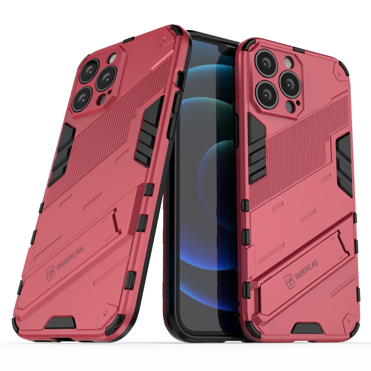 iPhone 13 Pro Shockproof Phone Case - Punk Armor 2-in-1 PC + TPU with Invisible Holder