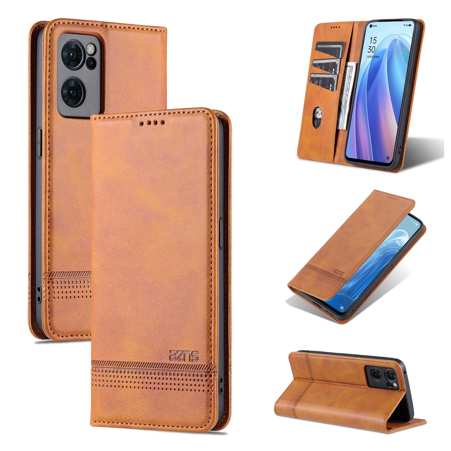 OPPO Reno7 Leather Wallet Case with Card Holder & Magnetic Closure