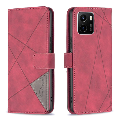 vivo Y15s Rhombus Texture Leather Phone Case with Magnetic Buckle and Card Holder