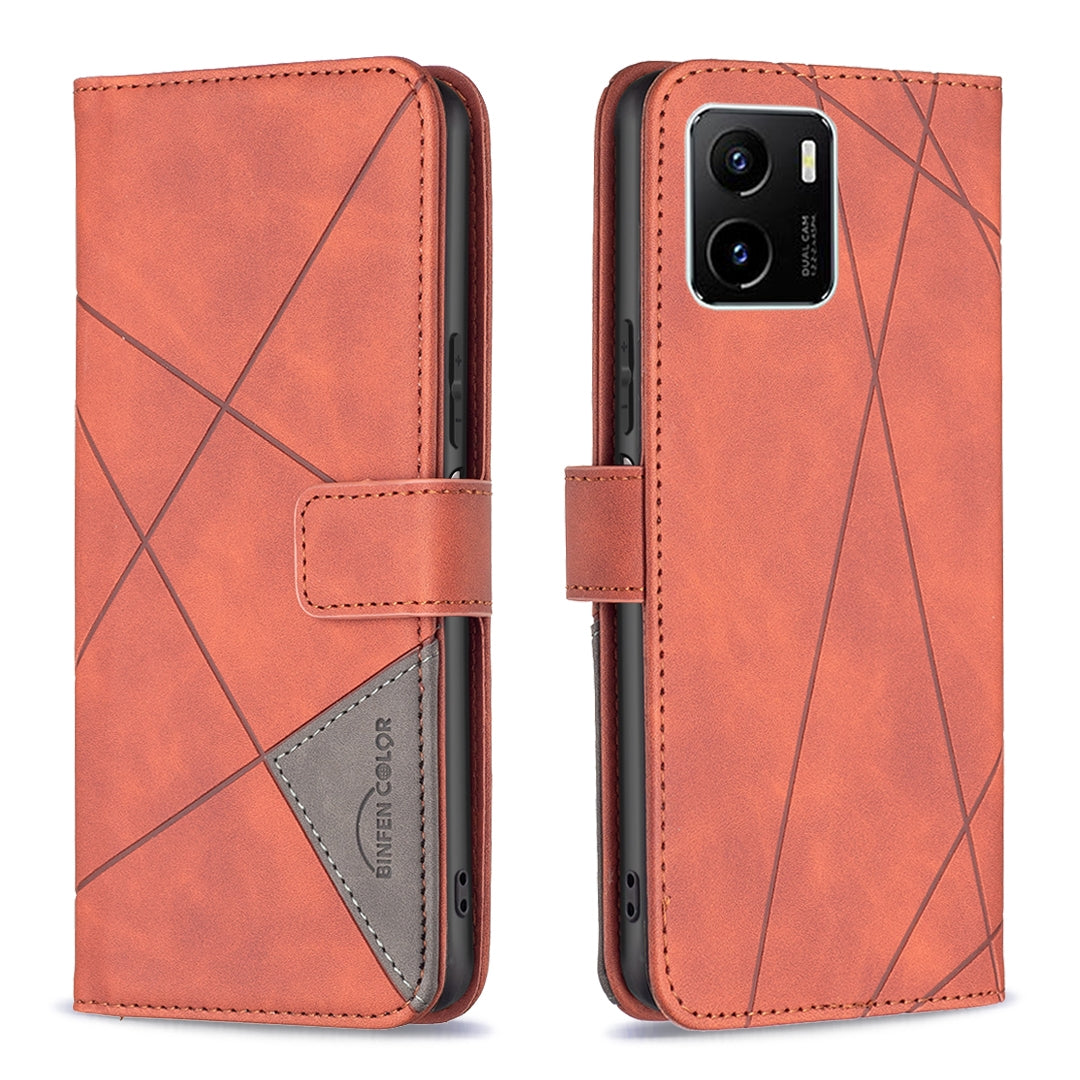 vivo Y15s Rhombus Texture Leather Phone Case with Magnetic Buckle and Card Holder