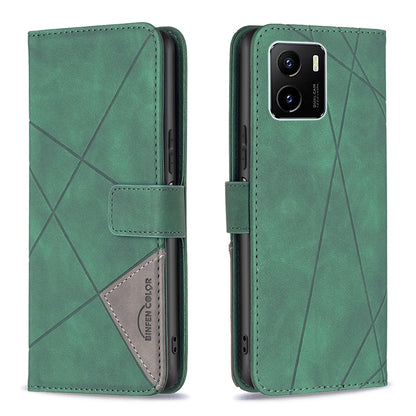 vivo Y15s Rhombus Texture Leather Phone Case with Magnetic Buckle and Card Holder