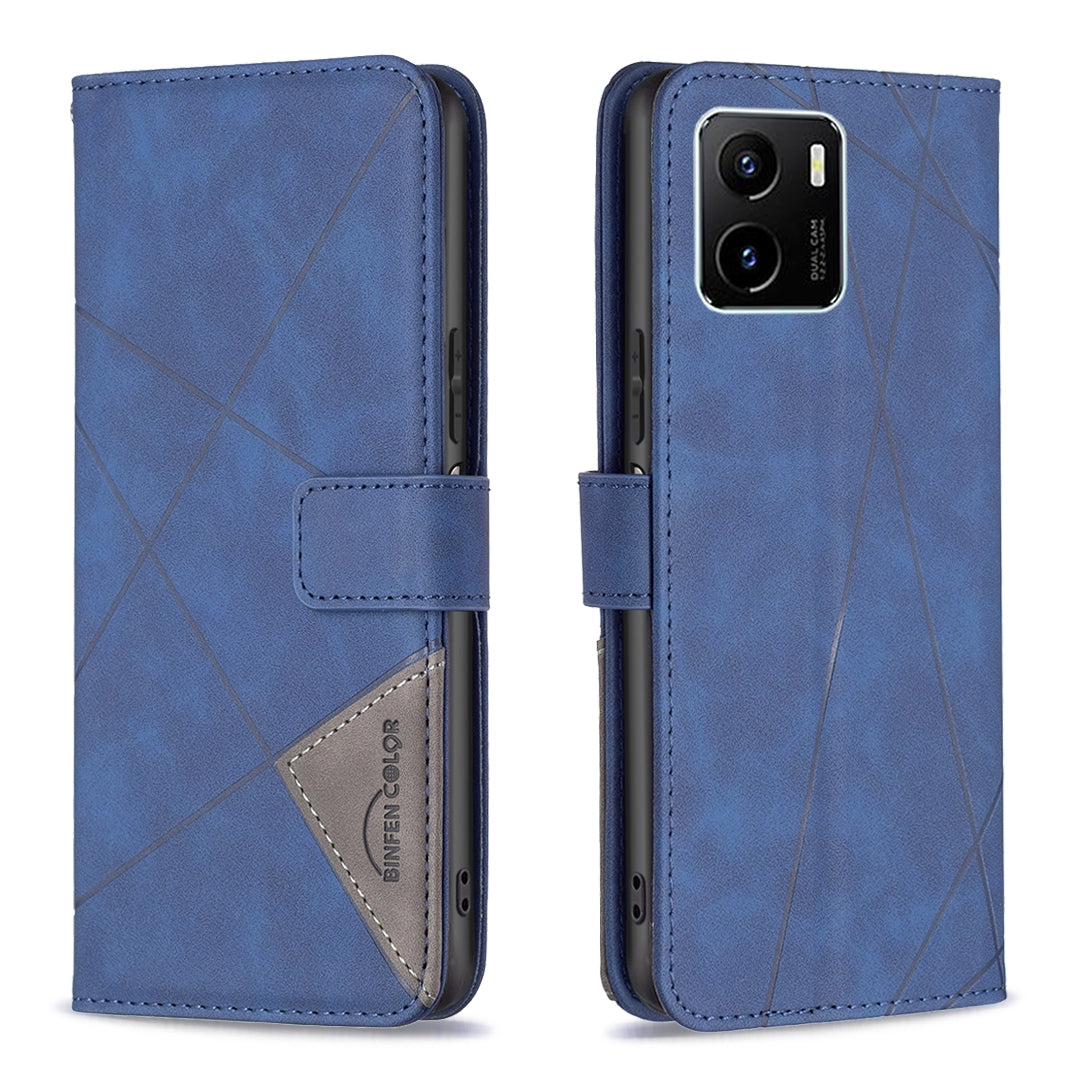 vivo Y15s Rhombus Texture Leather Phone Case with Magnetic Buckle and Card Holder