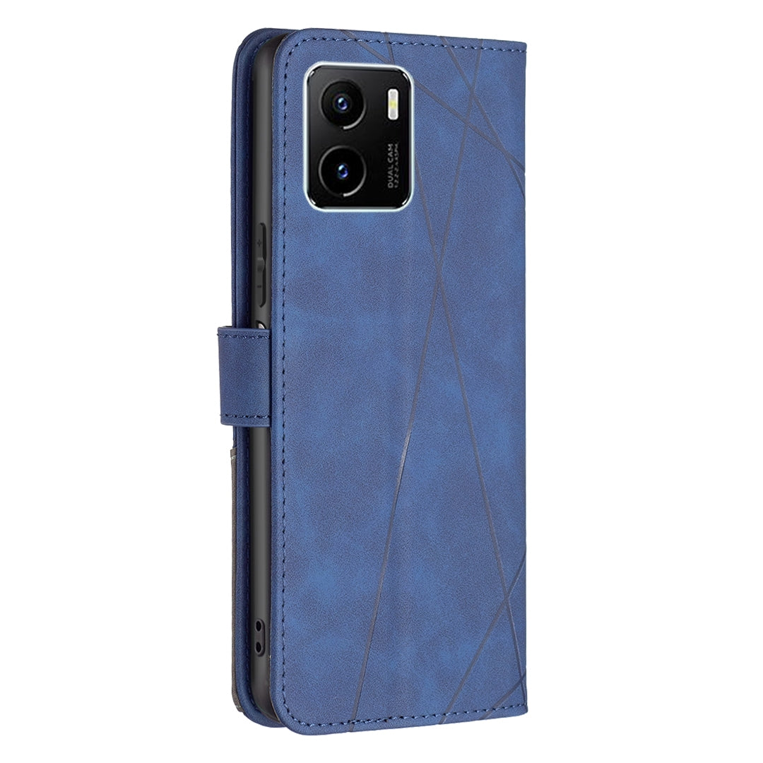 vivo Y15s Rhombus Texture Leather Phone Case with Magnetic Buckle and Card Holder