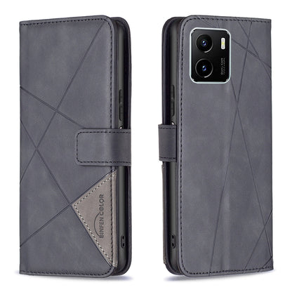 vivo Y15s Rhombus Texture Leather Phone Case with Magnetic Buckle and Card Holder