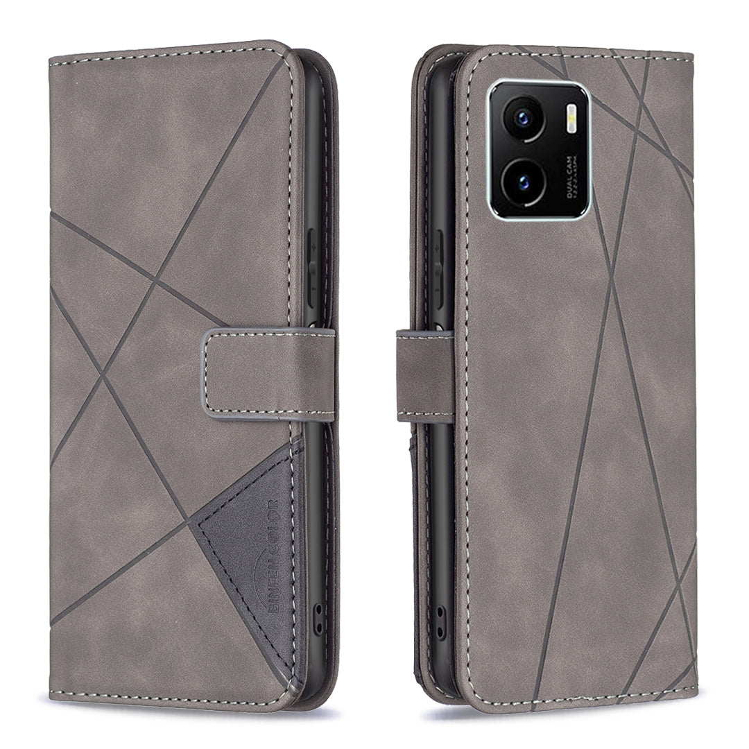 vivo Y15s Rhombus Texture Leather Phone Case with Magnetic Buckle and Card Holder