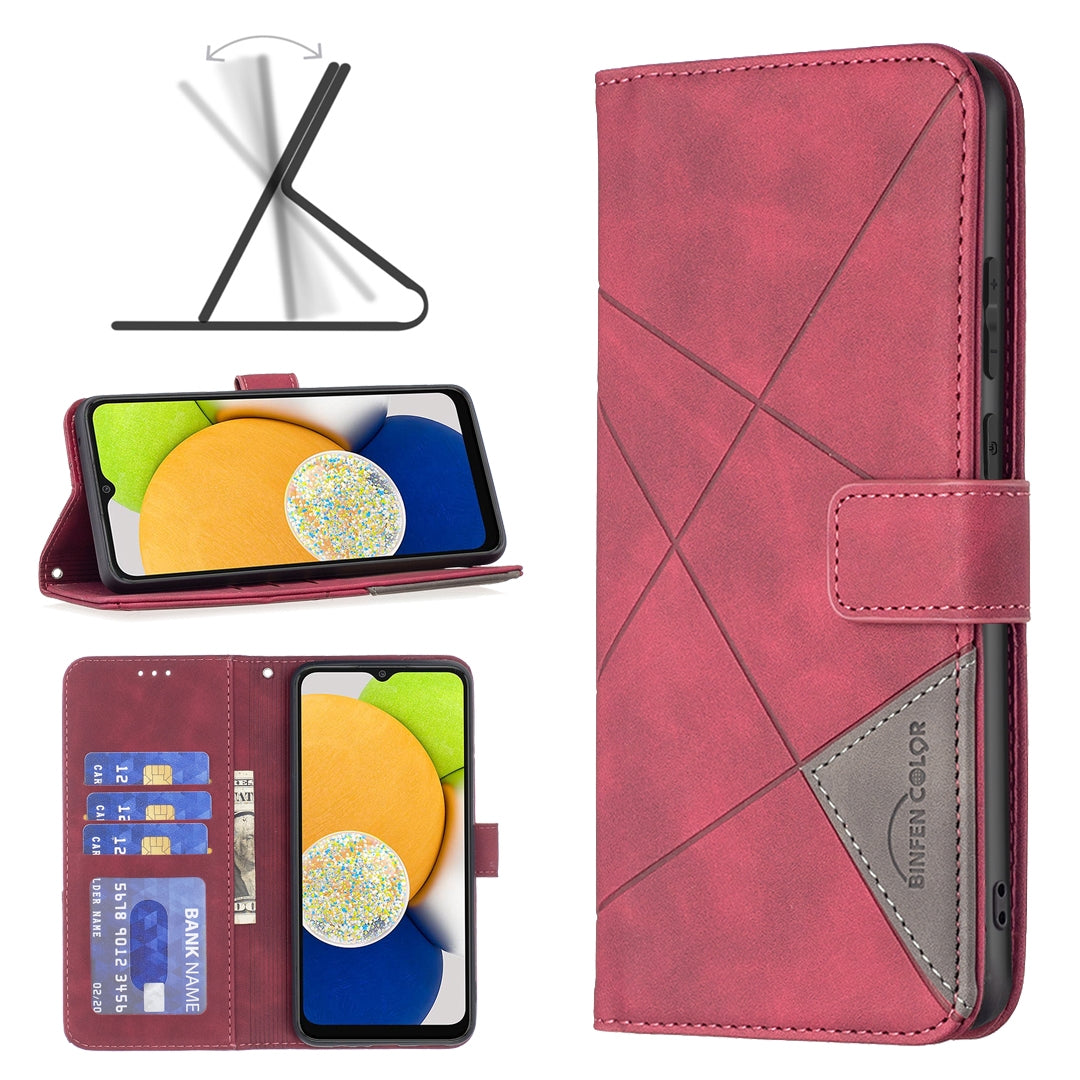 Samsung Galaxy A03 166mm Rhombus Texture Leather Phone Case with Magnetic Buckle and Card Holder
