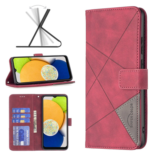 Samsung Galaxy A03 166mm Rhombus Texture Leather Phone Case with Magnetic Buckle and Card Holder