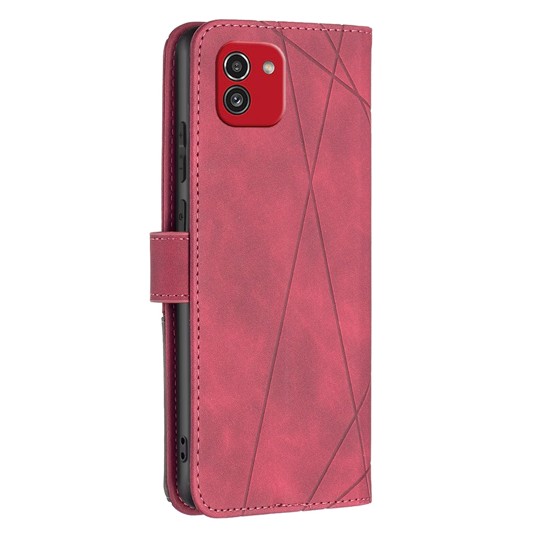 Samsung Galaxy A03 166mm Rhombus Texture Leather Phone Case with Magnetic Buckle and Card Holder