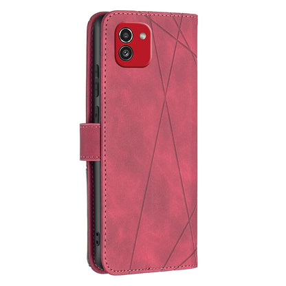 Samsung Galaxy A03 166mm Rhombus Texture Leather Phone Case with Magnetic Buckle and Card Holder