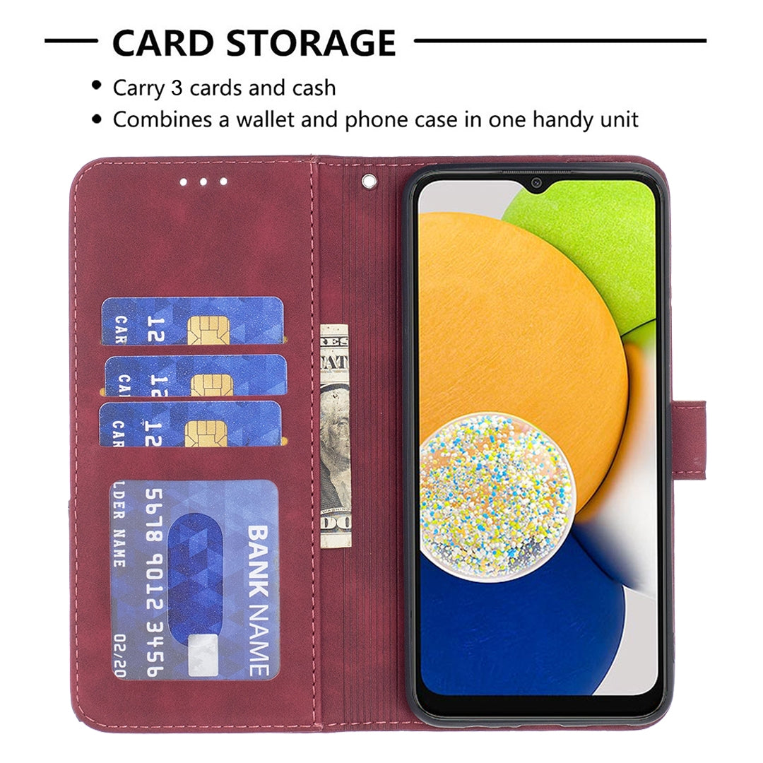 Samsung Galaxy A03 166mm Rhombus Texture Leather Phone Case with Magnetic Buckle and Card Holder