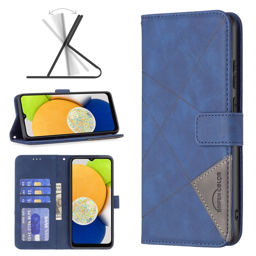 Samsung Galaxy A03 166mm Rhombus Texture Leather Phone Case with Magnetic Buckle and Card Holder