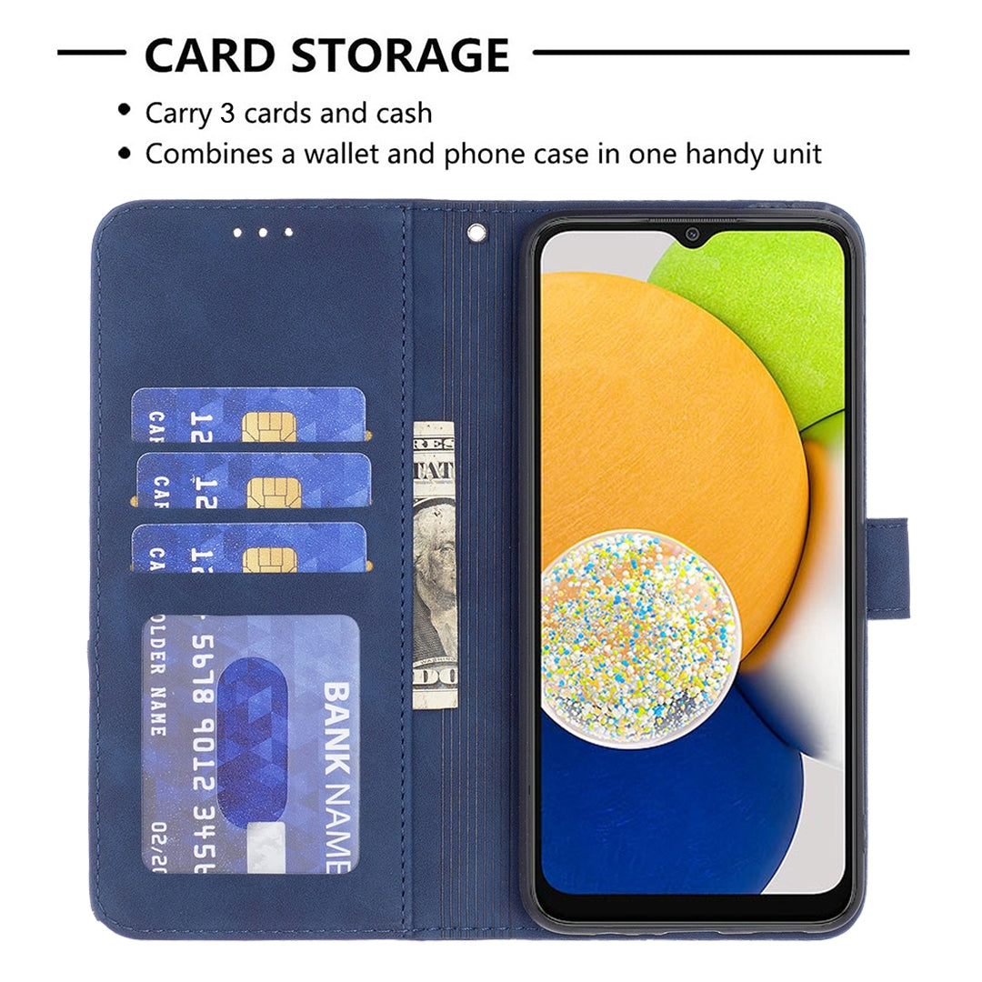 Samsung Galaxy A03 166mm Rhombus Texture Leather Phone Case with Magnetic Buckle and Card Holder