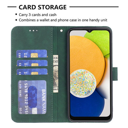 Samsung Galaxy A03 166mm Rhombus Texture Leather Phone Case with Magnetic Buckle and Card Holder