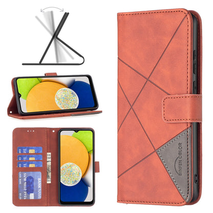 Samsung Galaxy A03 166mm Rhombus Texture Leather Phone Case with Magnetic Buckle and Card Holder