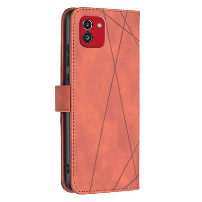 Samsung Galaxy A03 166mm Rhombus Texture Leather Phone Case with Magnetic Buckle and Card Holder