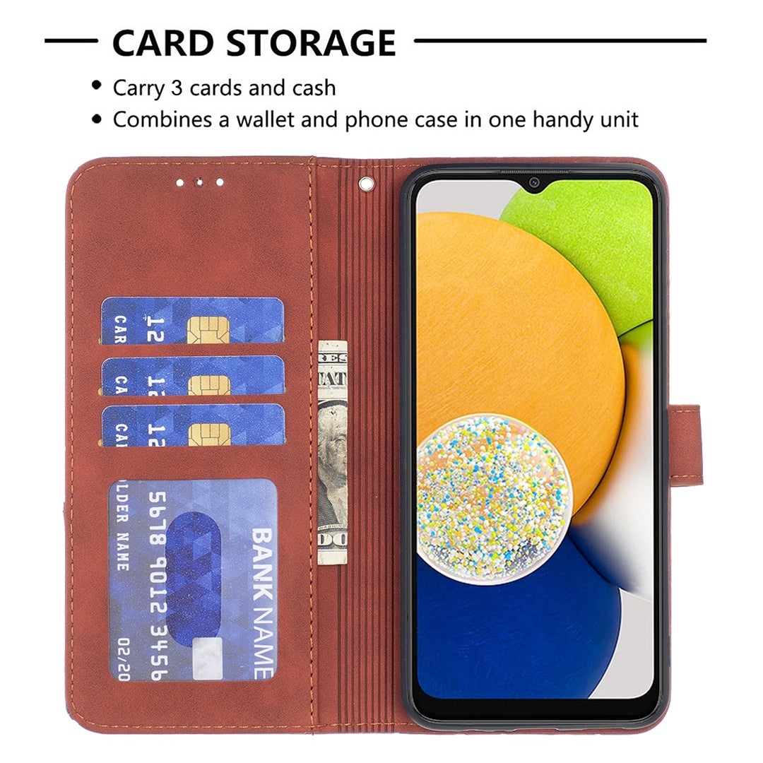 Samsung Galaxy A03 166mm Rhombus Texture Leather Phone Case with Magnetic Buckle and Card Holder