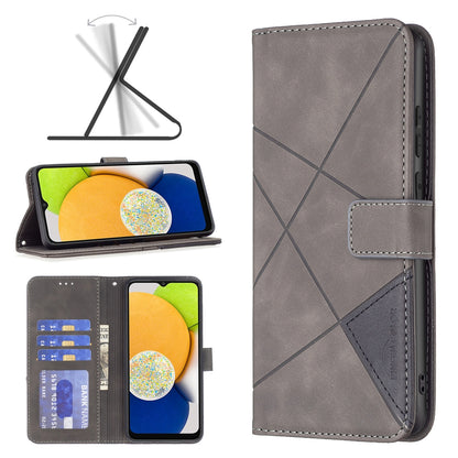Samsung Galaxy A03 166mm Rhombus Texture Leather Phone Case with Magnetic Buckle and Card Holder