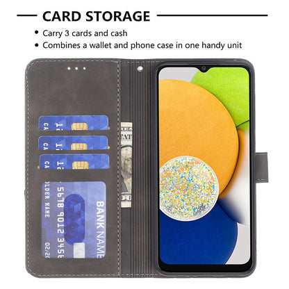 Samsung Galaxy A03 166mm Rhombus Texture Leather Phone Case with Magnetic Buckle and Card Holder