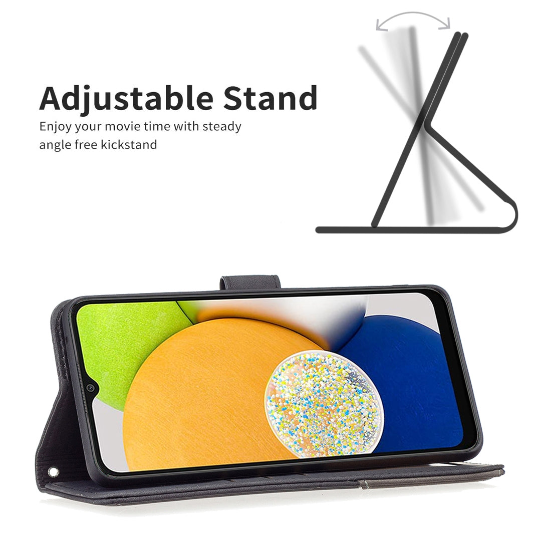 Samsung Galaxy A03 166mm Rhombus Texture Leather Phone Case with Magnetic Buckle and Card Holder