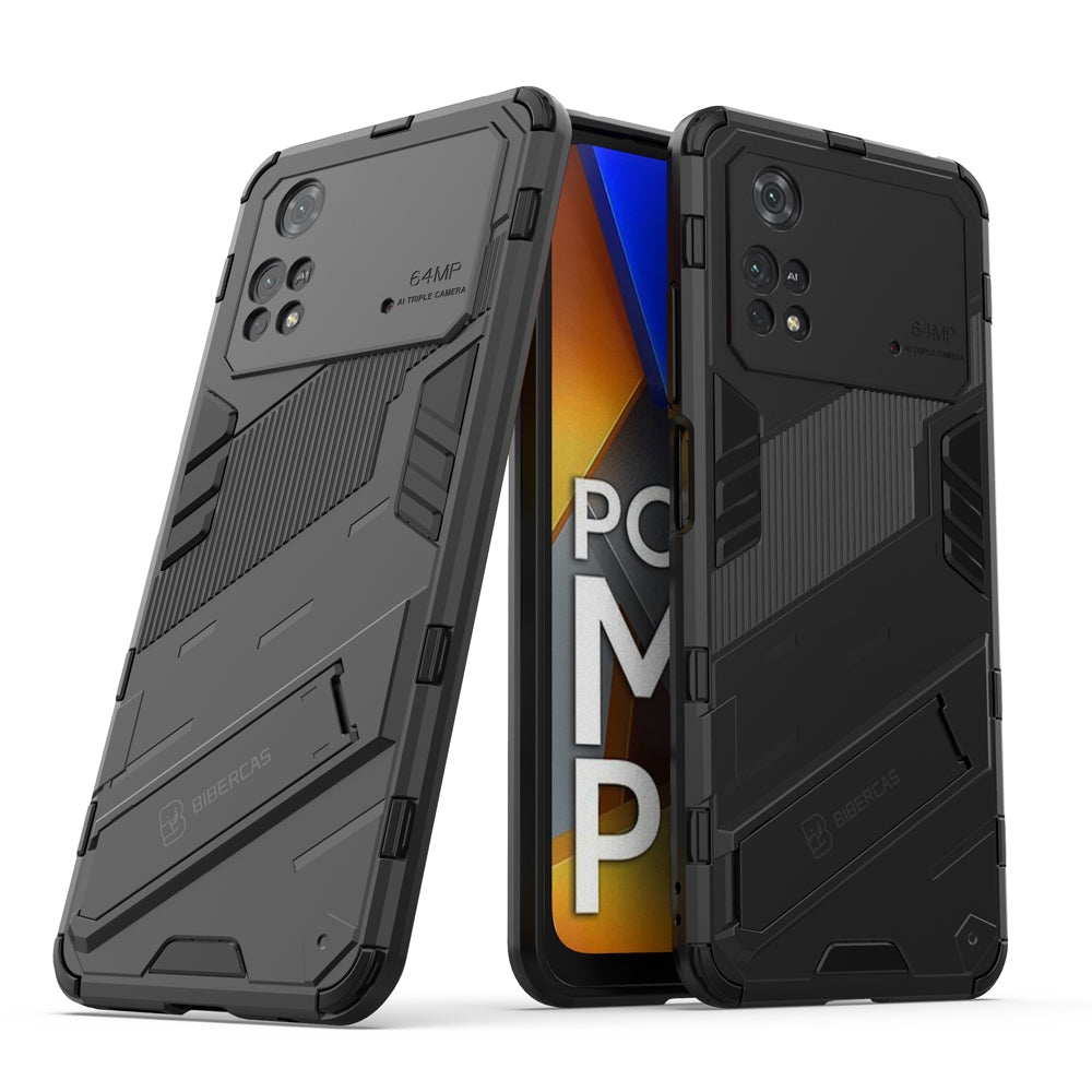 Xiaomi Poco M4 Pro 4G Shockproof Phone Case - Punk Armor 2-in-1 PC + TPU with Invisible Holder