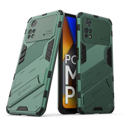 Xiaomi Poco M4 Pro 4G Shockproof Phone Case - Punk Armor 2-in-1 PC + TPU with Invisible Holder