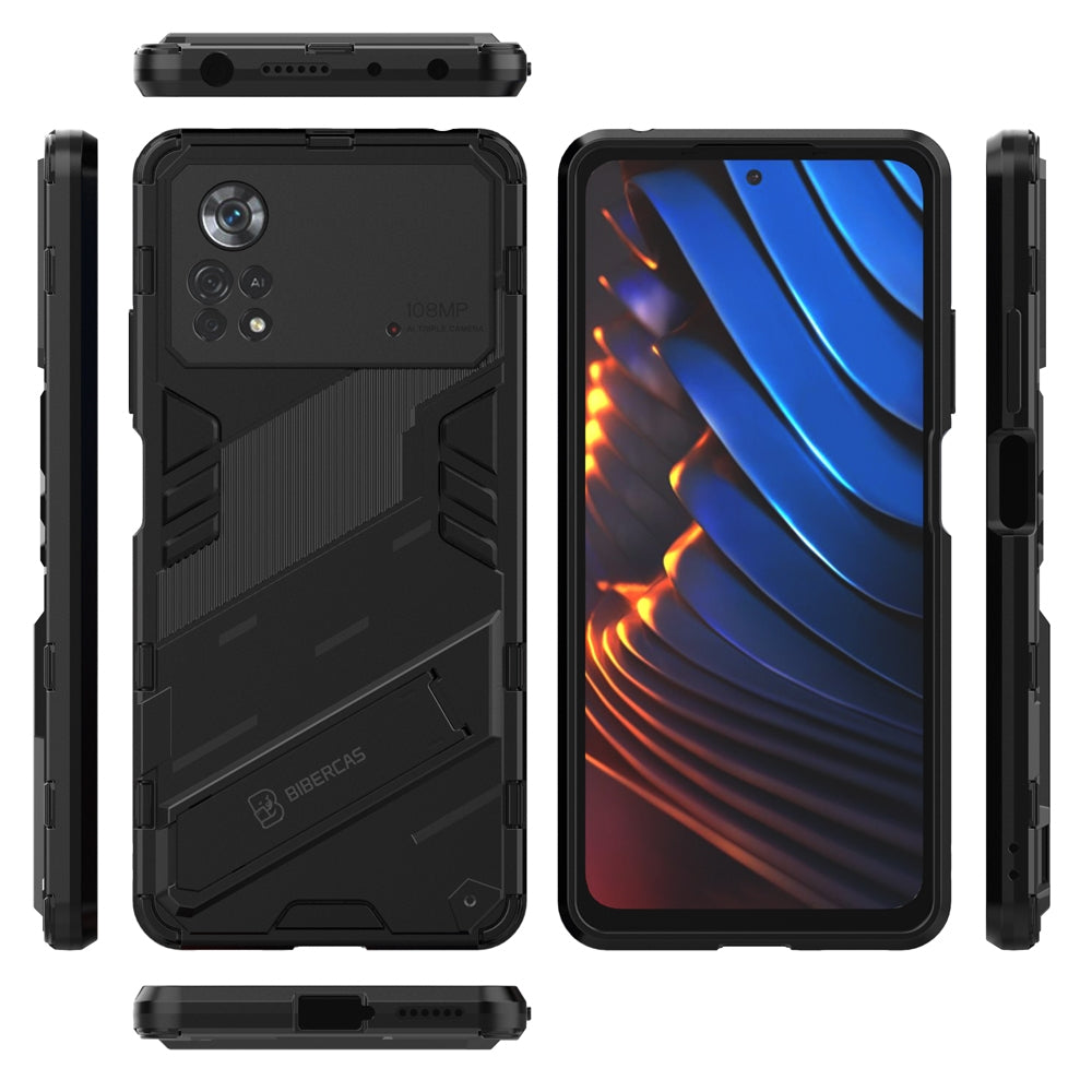 Xiaomi Poco X4 Pro 5G Shockproof Phone Case - Punk Armor 2-in-1 PC + TPU with Invisible Holder