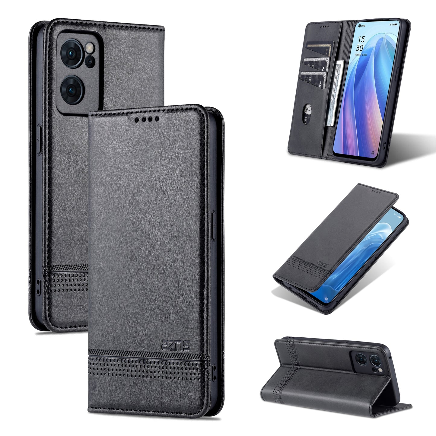 OPPO Reno7 Global Leather Wallet Case with Card Holder & Magnetic Closure