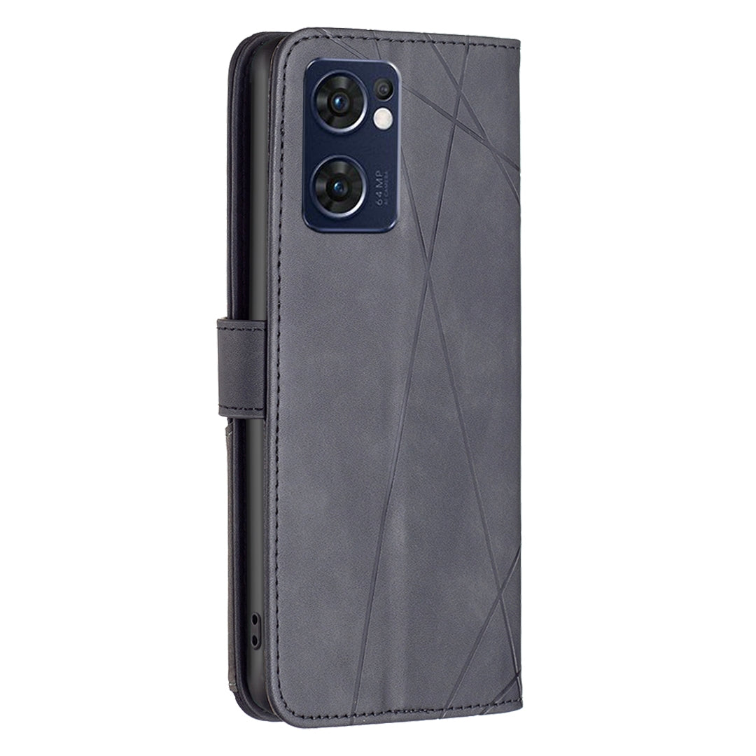 OPPO Find X5 Lite Rhombus Texture Leather Phone Case with Magnetic Buckle and Card Holder