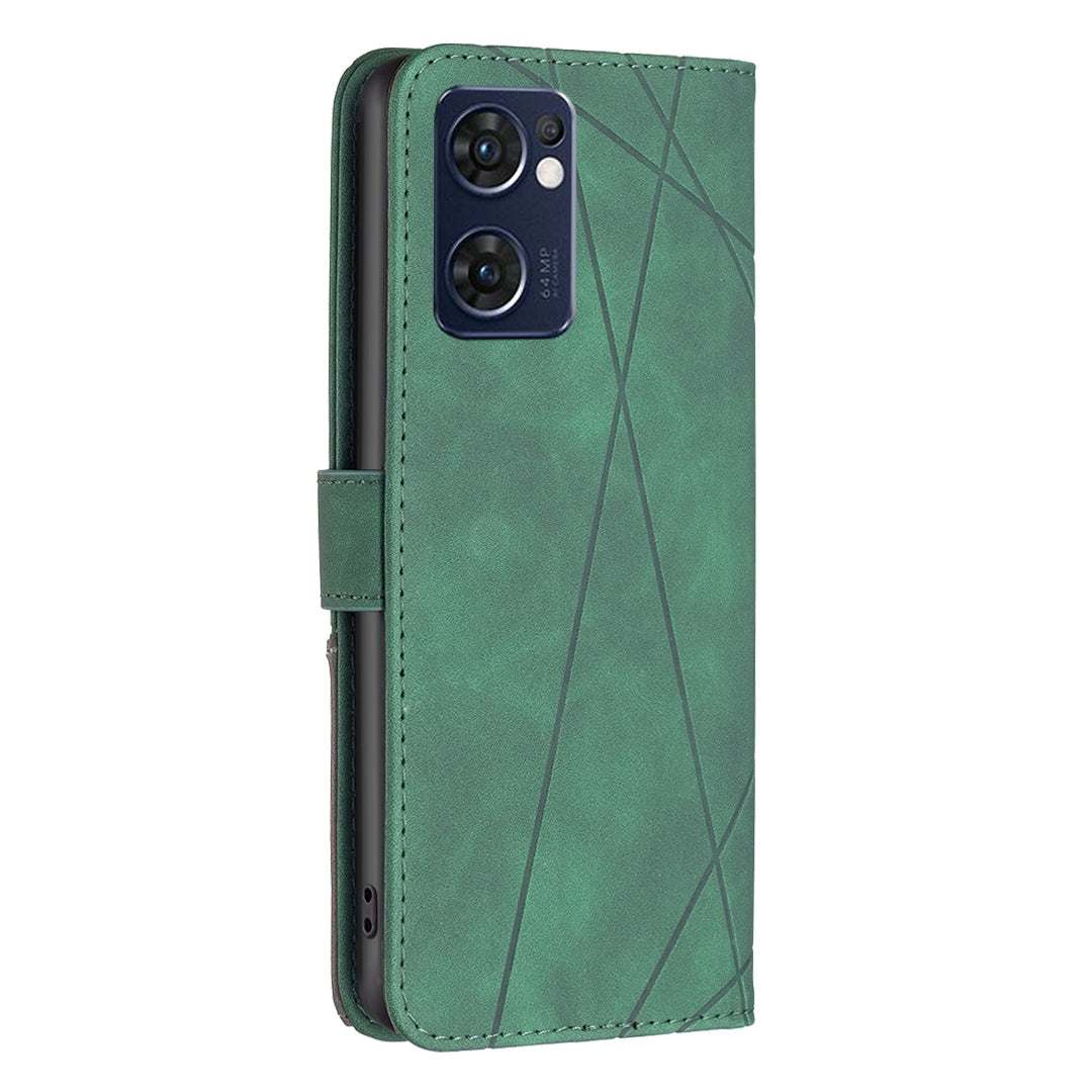 OPPO Find X5 Lite Rhombus Texture Leather Phone Case with Magnetic Buckle and Card Holder