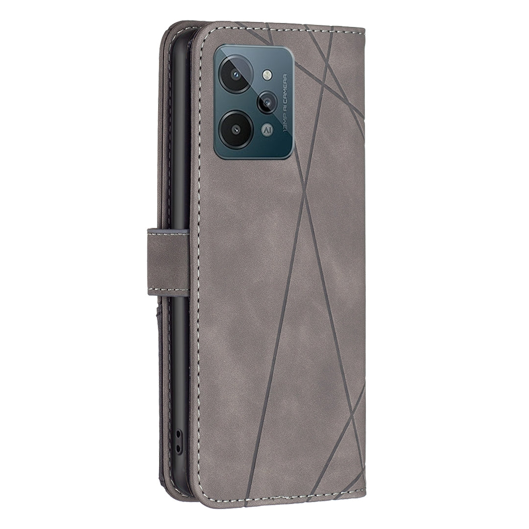 OPPO Realme C31 Rhombus Texture Leather Phone Case with Magnetic Buckle and Card Holder
