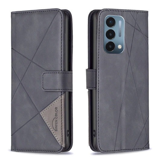 OnePlus Nord N200 5G Rhombus Texture Leather Phone Case with Magnetic Buckle and Card Holder