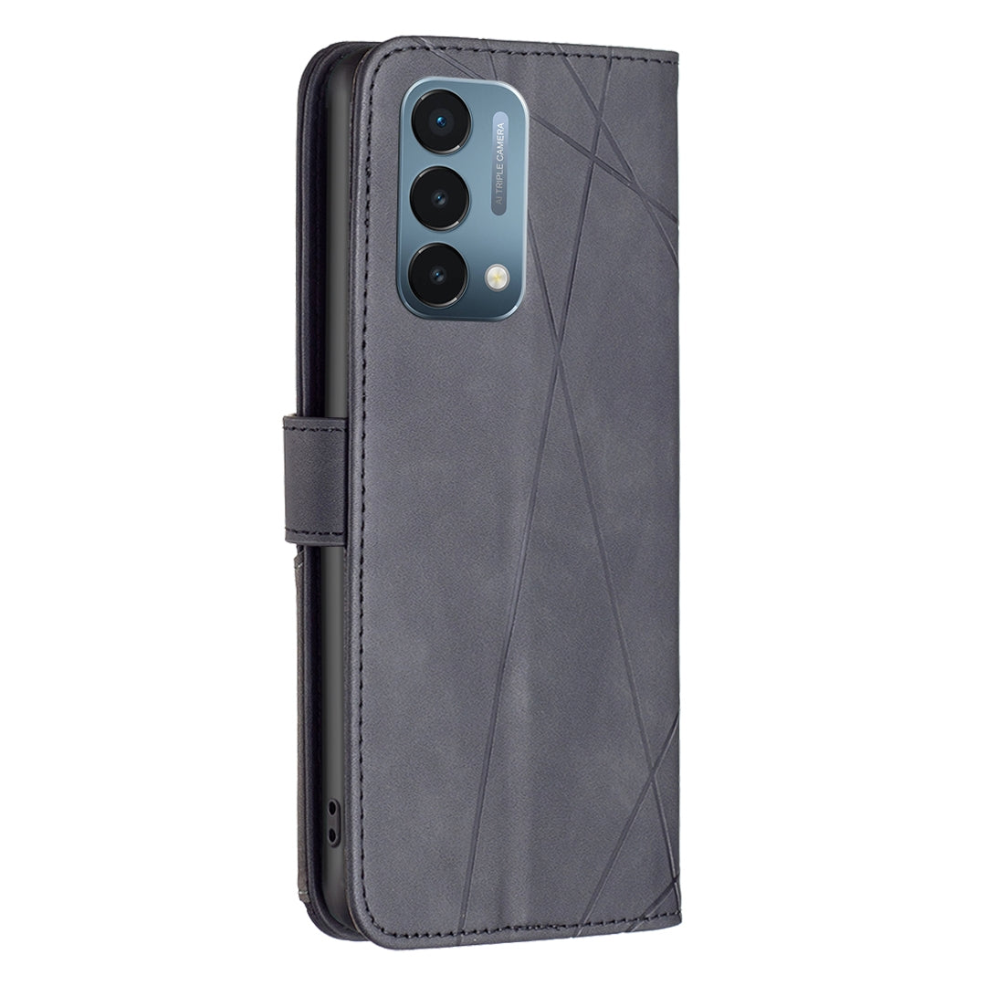 OnePlus Nord N200 5G Rhombus Texture Leather Phone Case with Magnetic Buckle and Card Holder