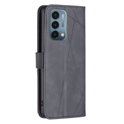 OnePlus Nord N200 5G Rhombus Texture Leather Phone Case with Magnetic Buckle and Card Holder