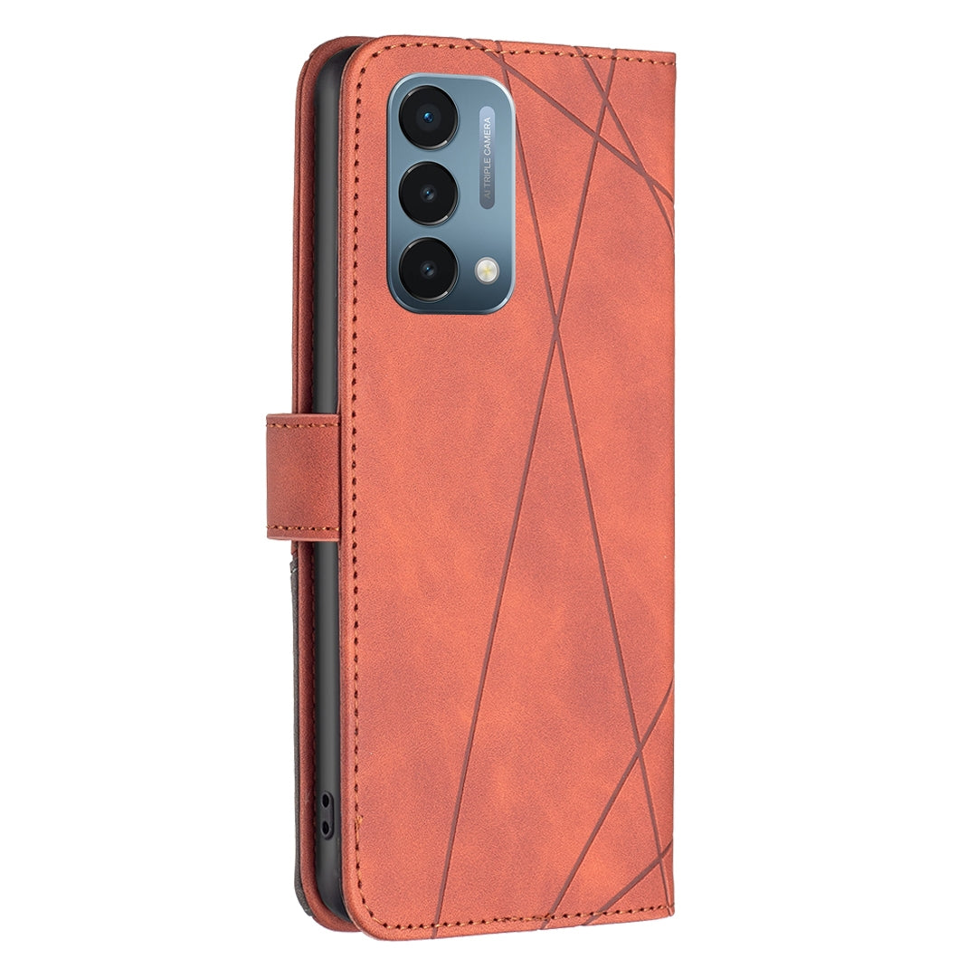 OnePlus Nord N200 5G Rhombus Texture Leather Phone Case with Magnetic Buckle and Card Holder